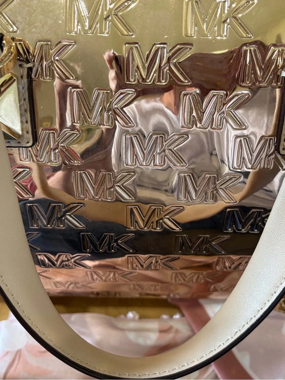 MICHAEL KORS GRAYSON ROSE GOLD MD DUFFLE SATCHEL With MK Logo Zip Around Wallet